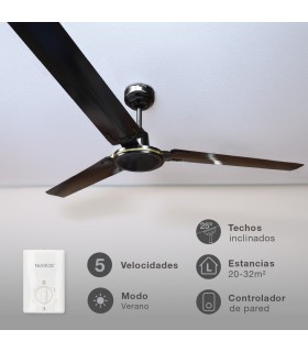 Ventilador De Techo Saltok Negro AC Sin Luz 3 Aspas 142D