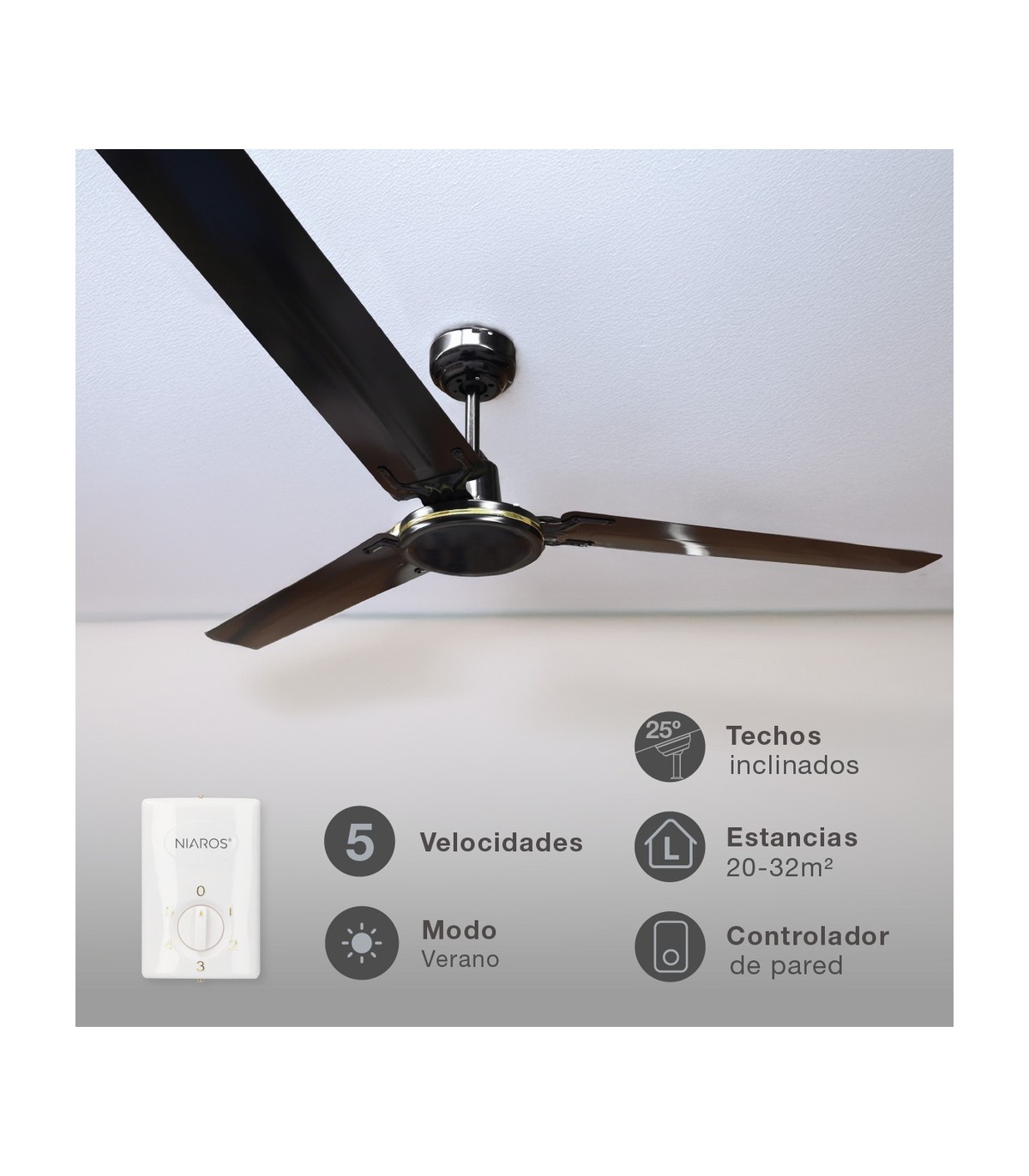Ventilador De Techo Saltok Negro AC Sin Luz 3 Aspas 142D