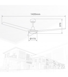 Ventilador De Techo Saltok Negro AC Sin Luz 3 Aspas 142D