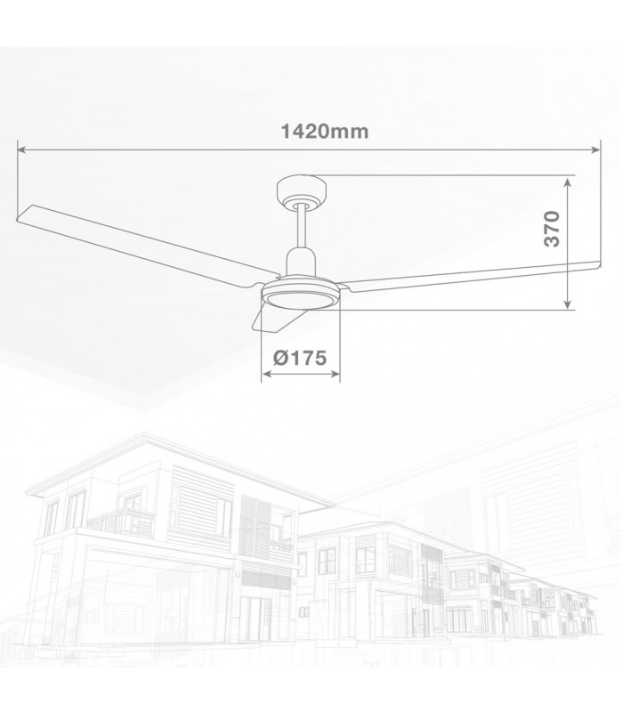 Ventilador De Techo Saltok Negro AC Sin Luz 3 Aspas 142D