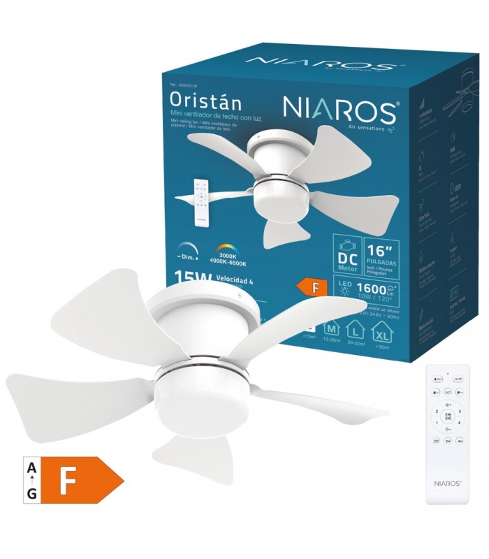Ventilador ORISTAN Blanco DC 10W 1400Lm 5 Aspas Blanco CCT