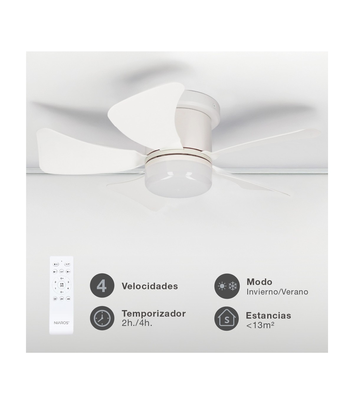 Ventilador ORISTAN Blanco DC 10W 1400Lm 5 Aspas Blanco CCT