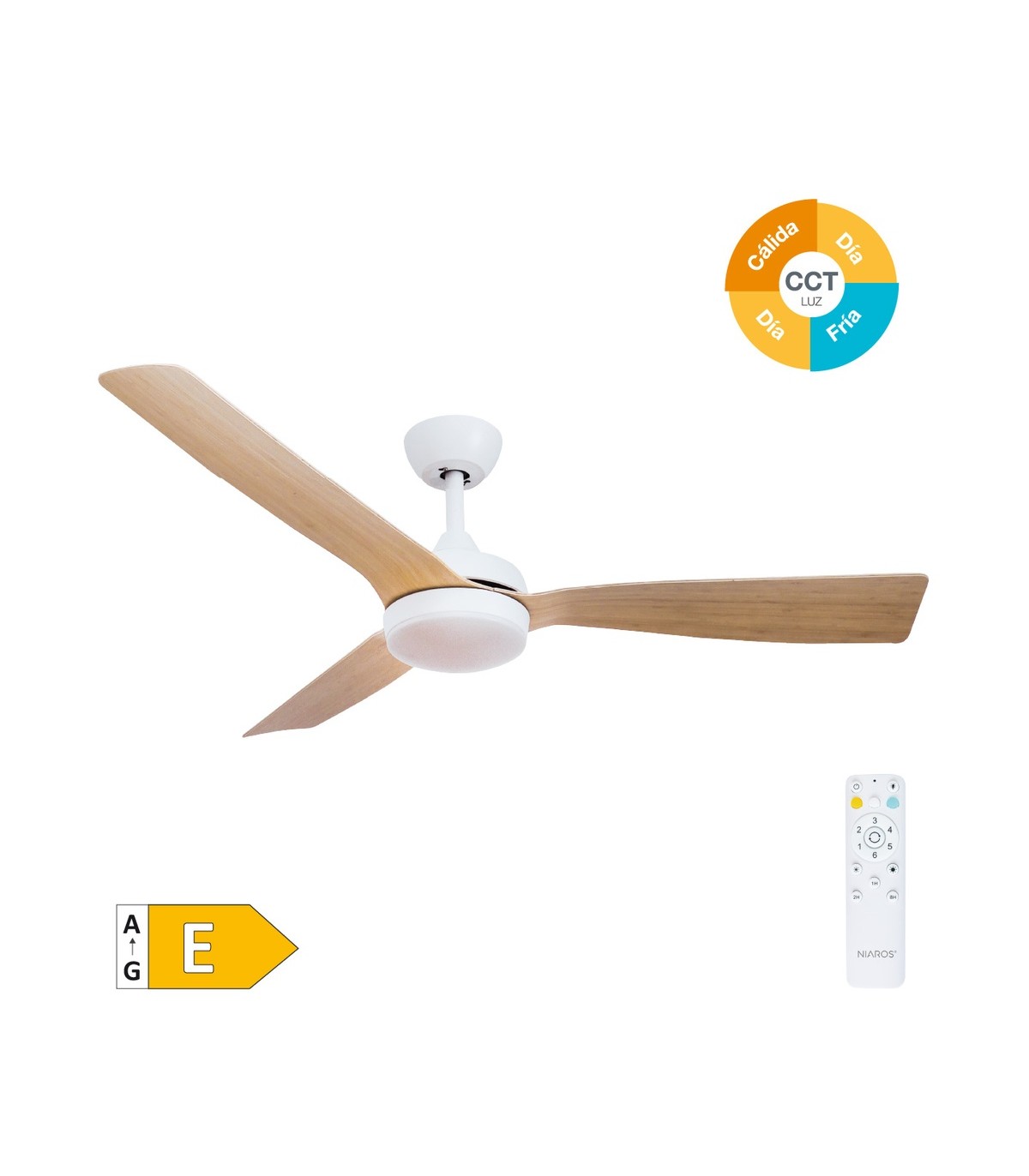Ventilador CEFALU Blanco DC 15W 1534Lm 3 Aspas Haya CCT