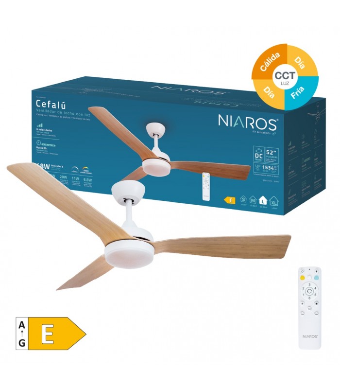 Ventilador CEFALU Blanco DC 15W 1534Lm 3 Aspas Haya CCT