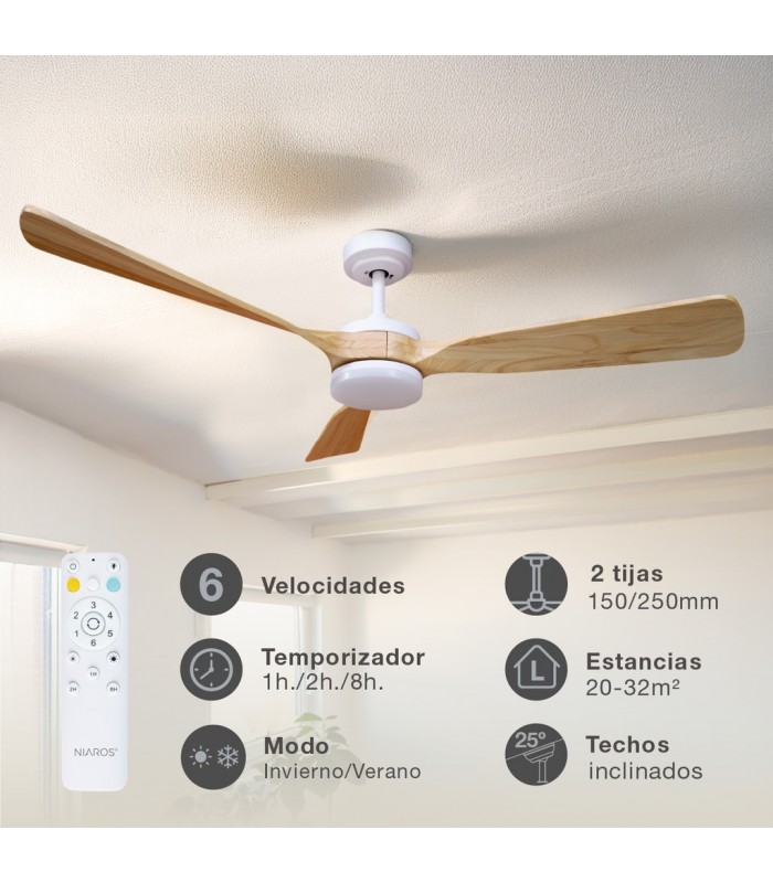 Ventilador CEFALU Blanco DC 15W 1534Lm 3 Aspas Haya CCT