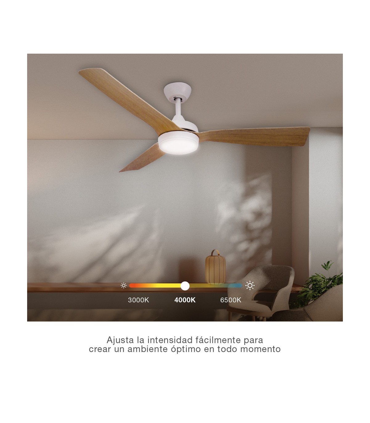 Ventilador CEFALU Blanco DC 15W 1534Lm 3 Aspas Haya CCT
