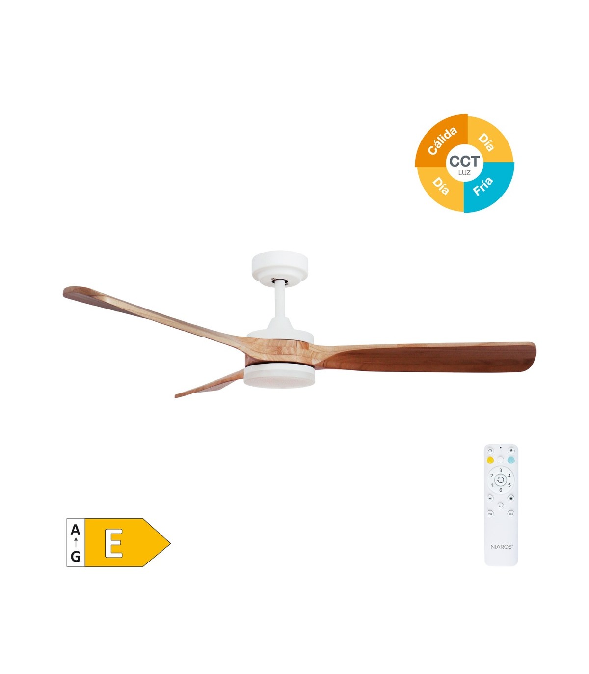 Ventilador MISSTRETA Blanco DC 15W 1534Lm 3 Aspas Madera CCT