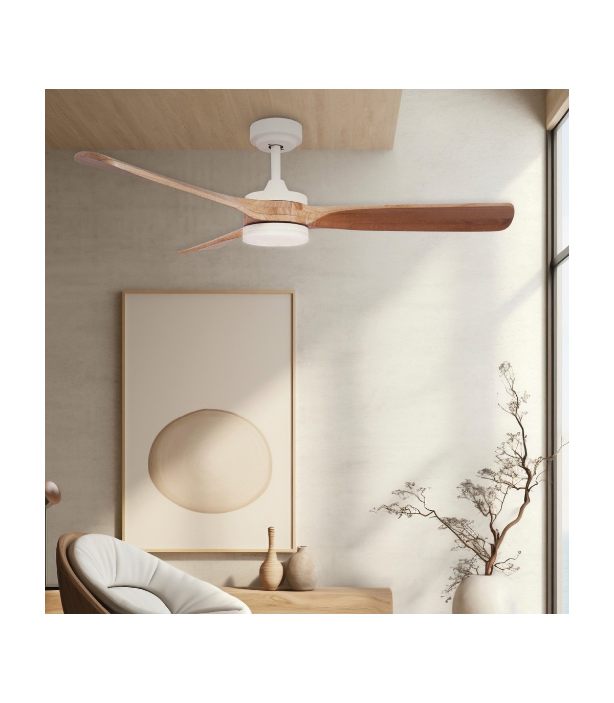 Ventilador MISSTRETA Blanco DC 15W 1534Lm 3 Aspas Madera CCT