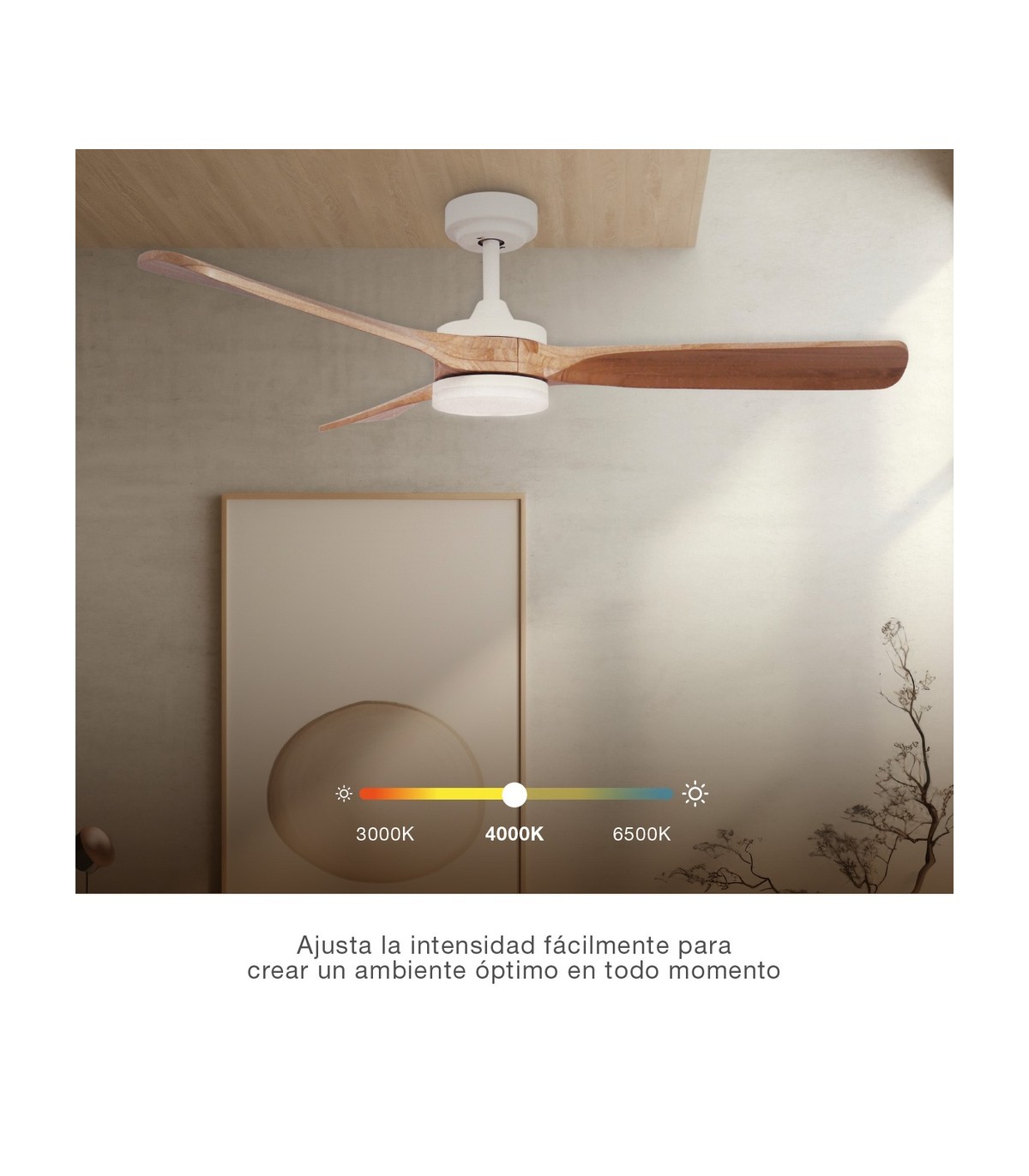 Ventilador MISSTRETA Blanco DC 15W 1534Lm 3 Aspas Madera CCT