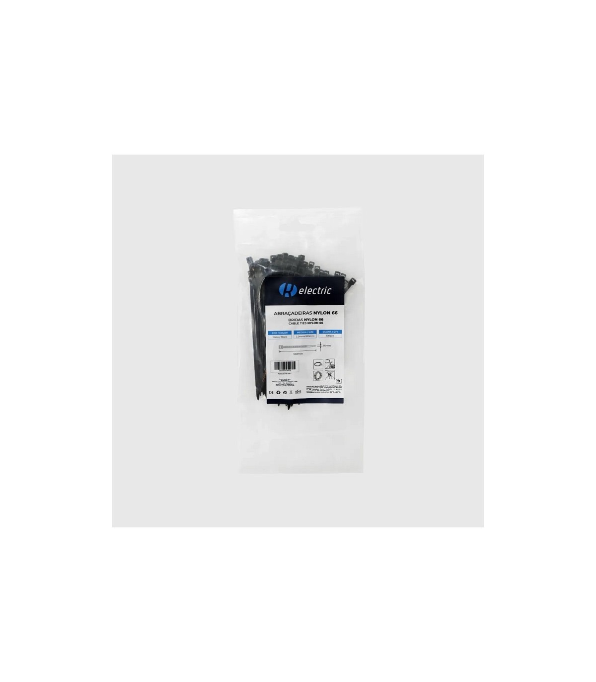 Bridas RELECTRIC NYLON66 100x2.5mm Negro 100 Uds.