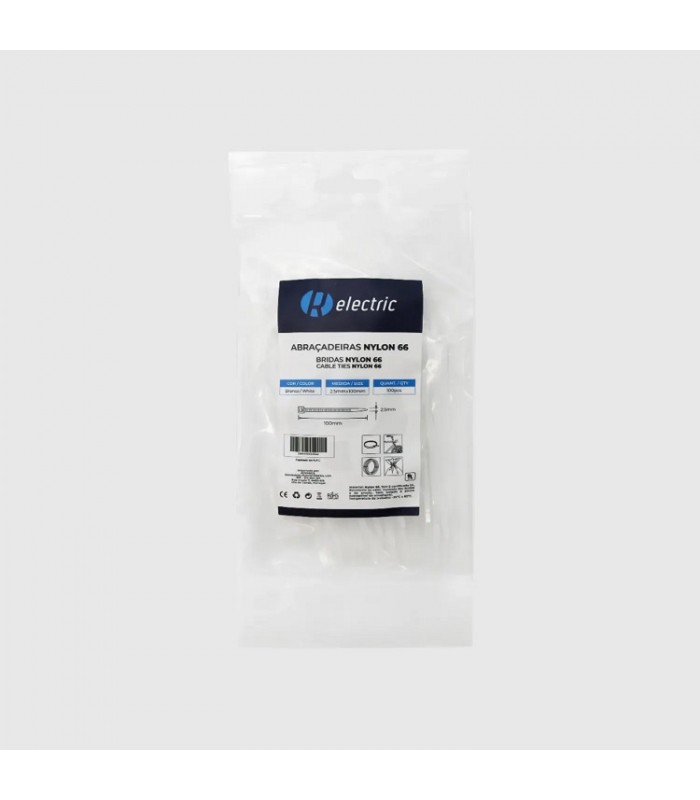 Bridas RELECTRIC NYLON66 100x2.5mm Blanco 100 Uds.