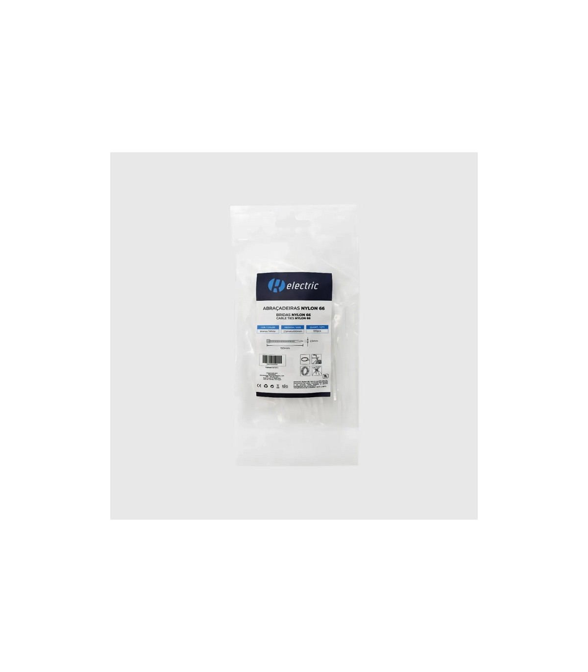 Bridas RELECTRIC NYLON66 100x2.5mm Blanco 100 Uds.