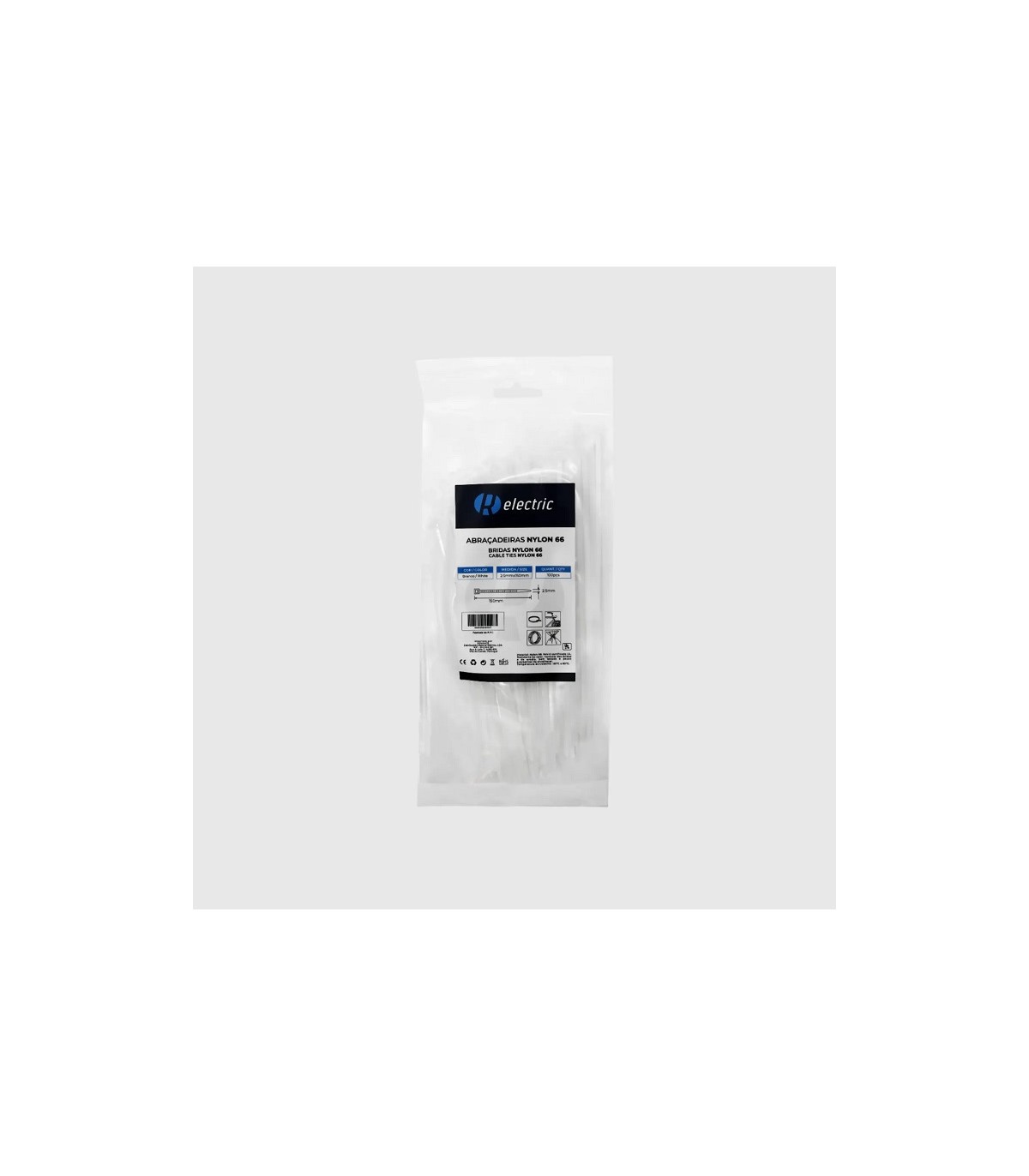 Bridas RELECTRIC NYLON66 150x2.5mm Blanco 100 Uds.