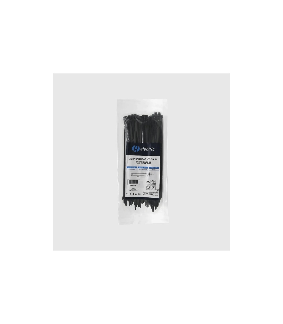 Bridas RELECTRIC NYLON66 200x3.6mm Negro 100 Uds.