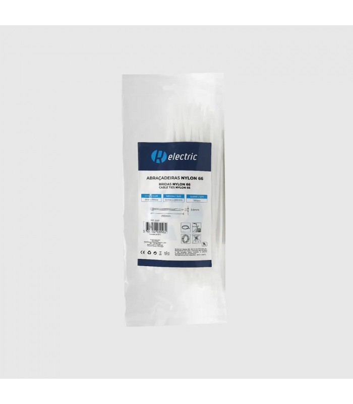 Bridas RELECTRIC NYLON66 200x3.6mm Blanco 100 Uds.