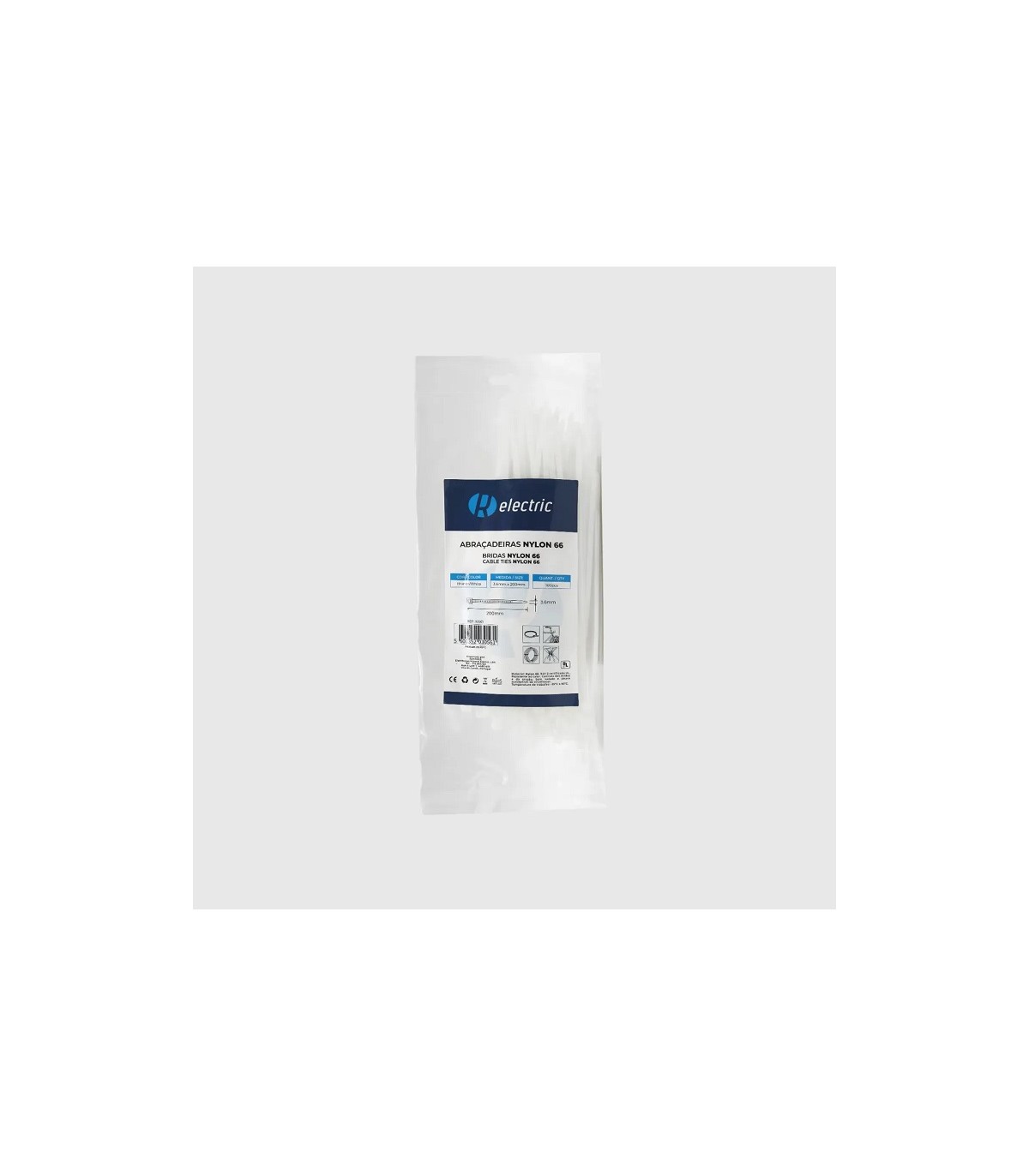 Bridas RELECTRIC NYLON66 200x3.6mm Blanco 100 Uds.