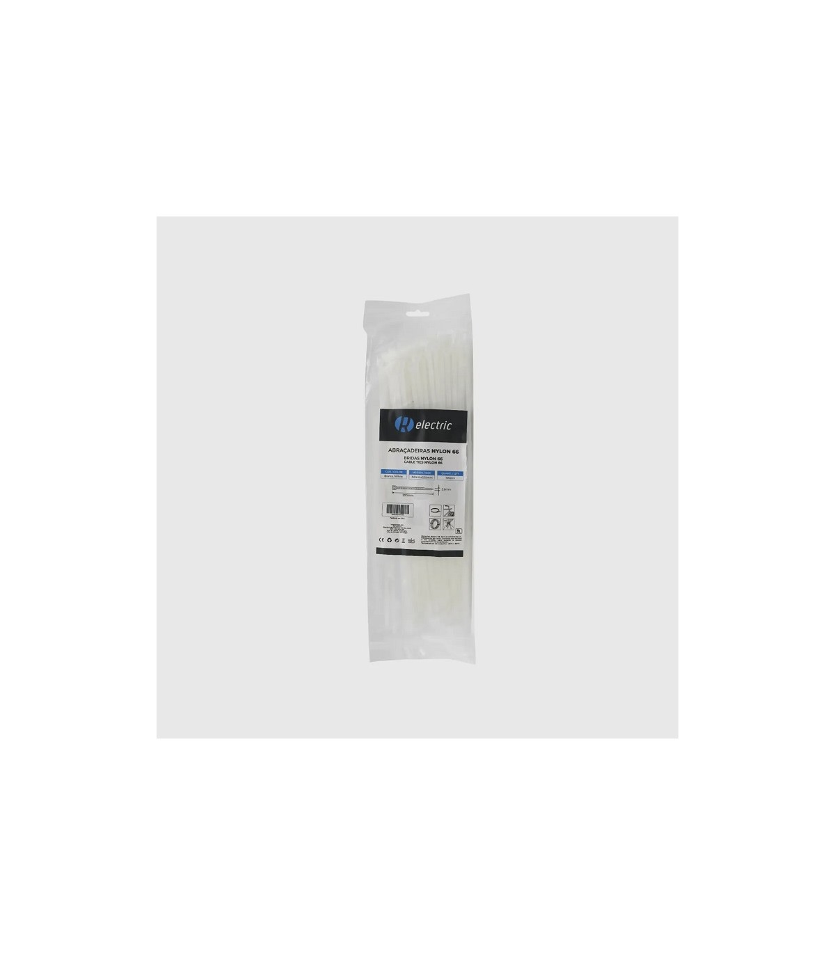 Bridas RELECTRIC NYLON66 250x3.6mm Blanco 100 Uds.