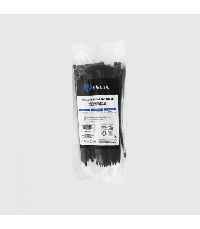 Bridas RELECTRIC NYLON66 200x4.8mm Negro 100 Uds.