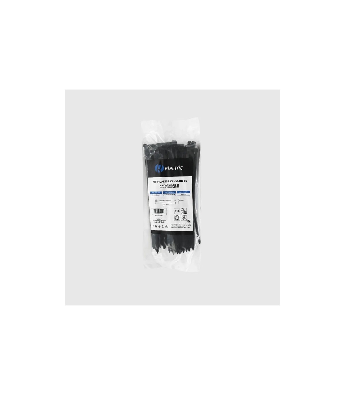 Bridas RELECTRIC NYLON66 200x4.8mm Negro 100 Uds.