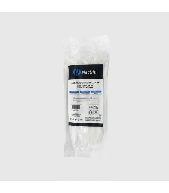 Bridas RELECTRIC NYLON66 200x4.8mm Blanco 100 Uds.