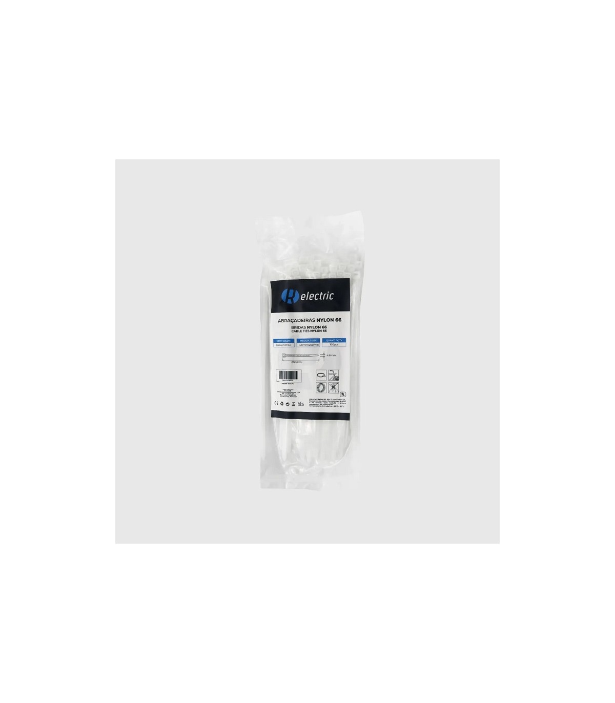 Bridas RELECTRIC NYLON66 200x4.8mm Blanco 100 Uds.
