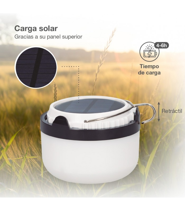Linterna solar LED camping recargable USB powerbank 5W 300Lm