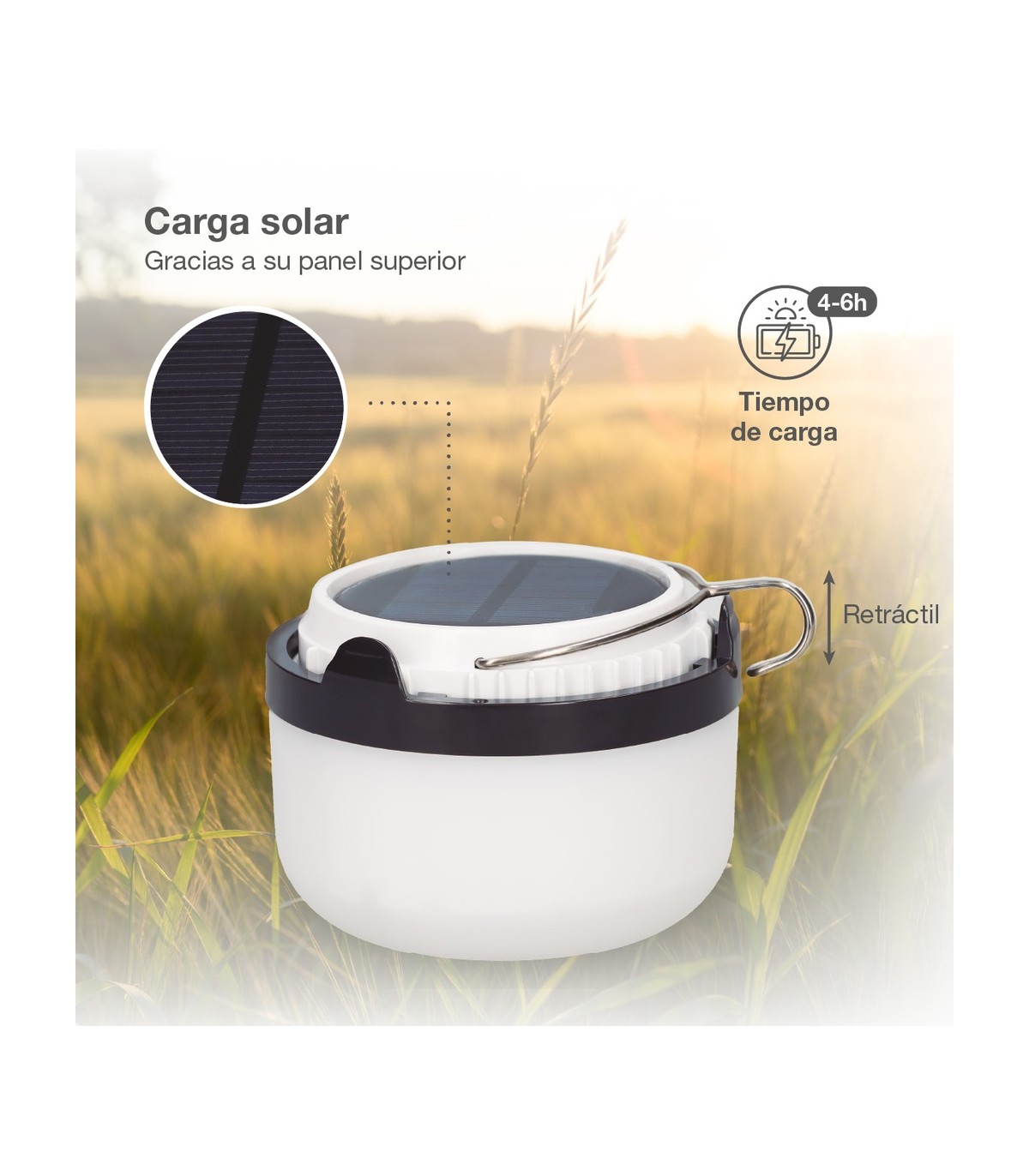 Linterna solar LED camping recargable USB powerbank 5W 300Lm