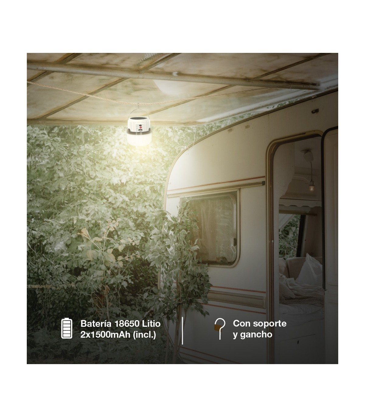Linterna solar LED camping recargable USB powerbank 5W 300Lm