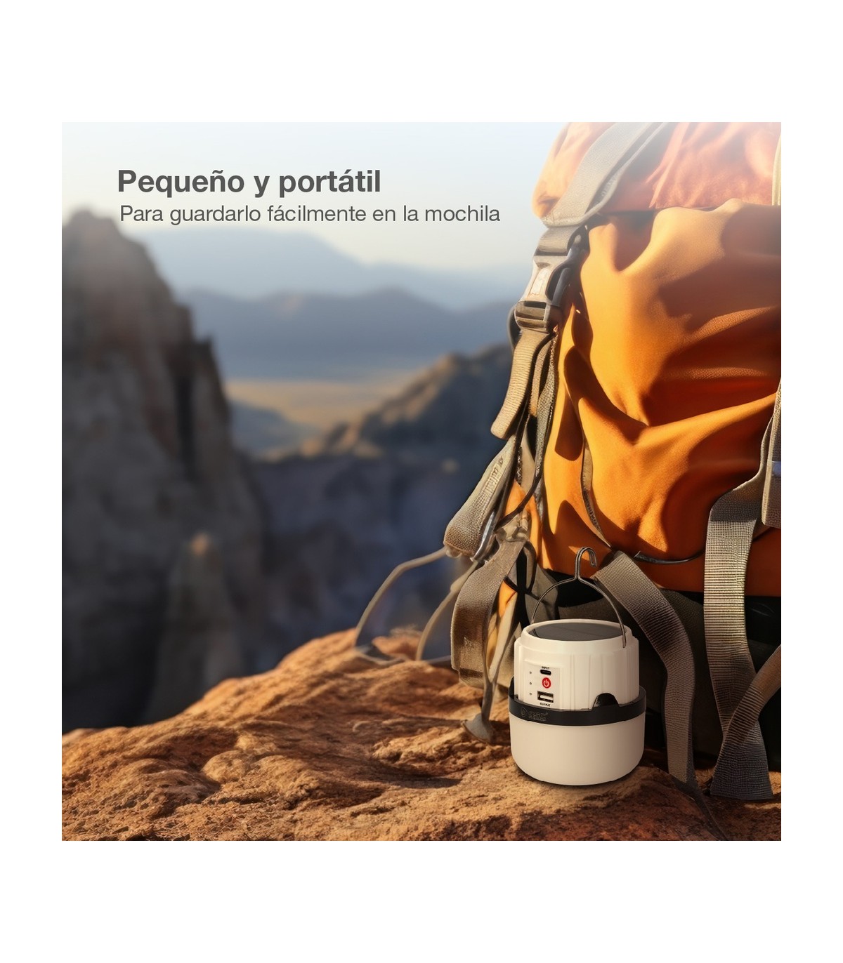 Linterna solar LED camping recargable USB powerbank 5W 300Lm
