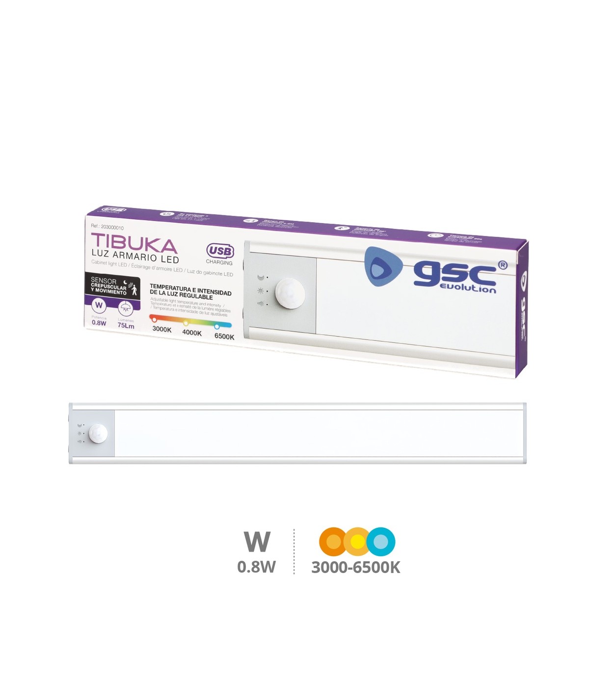 Luz Armario LED TIBUKA con Sensor 0.8W 75Lm USB CCT