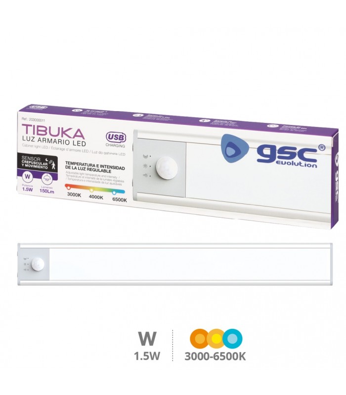 Luz Armario LED TIBUKA con Sensor 1.5W 150Lm USB CCT