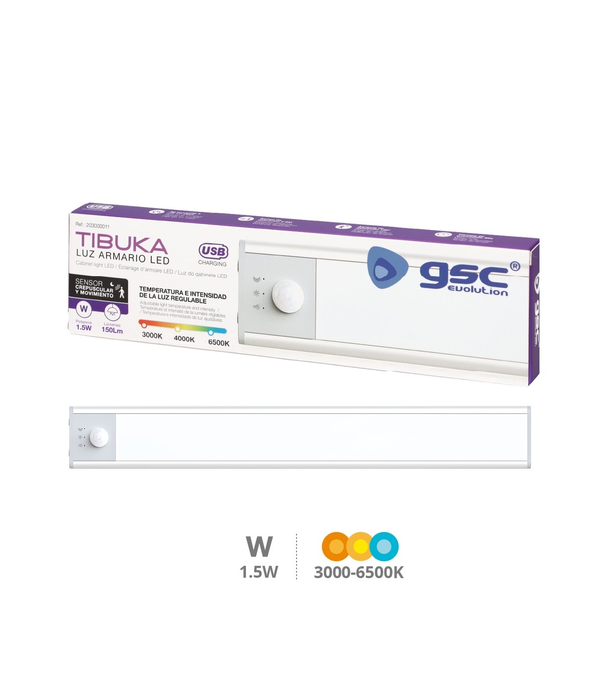 Luz Armario LED TIBUKA con Sensor 1.5W 150Lm USB CCT