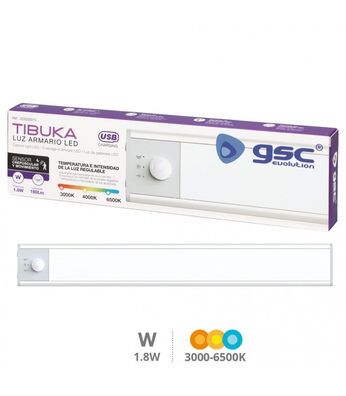 Luz Armario LED TIBUKA con Sensor 1.8W 180Lm USB CCT
