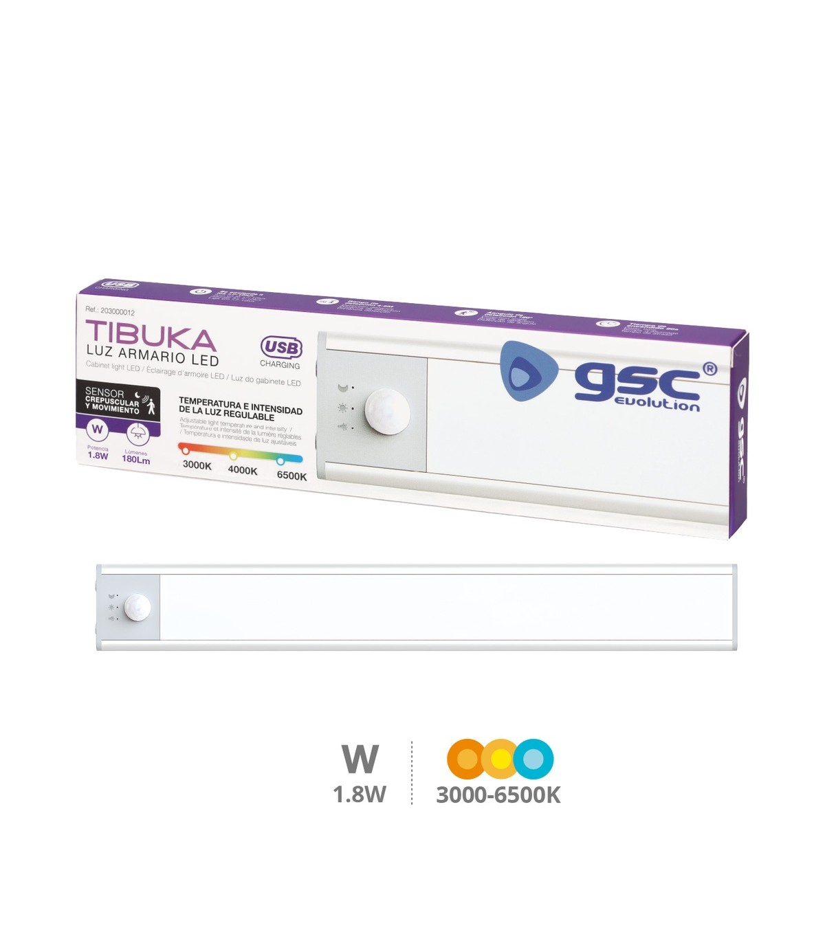 Luz Armario LED TIBUKA con Sensor 1.8W 180Lm USB CCT