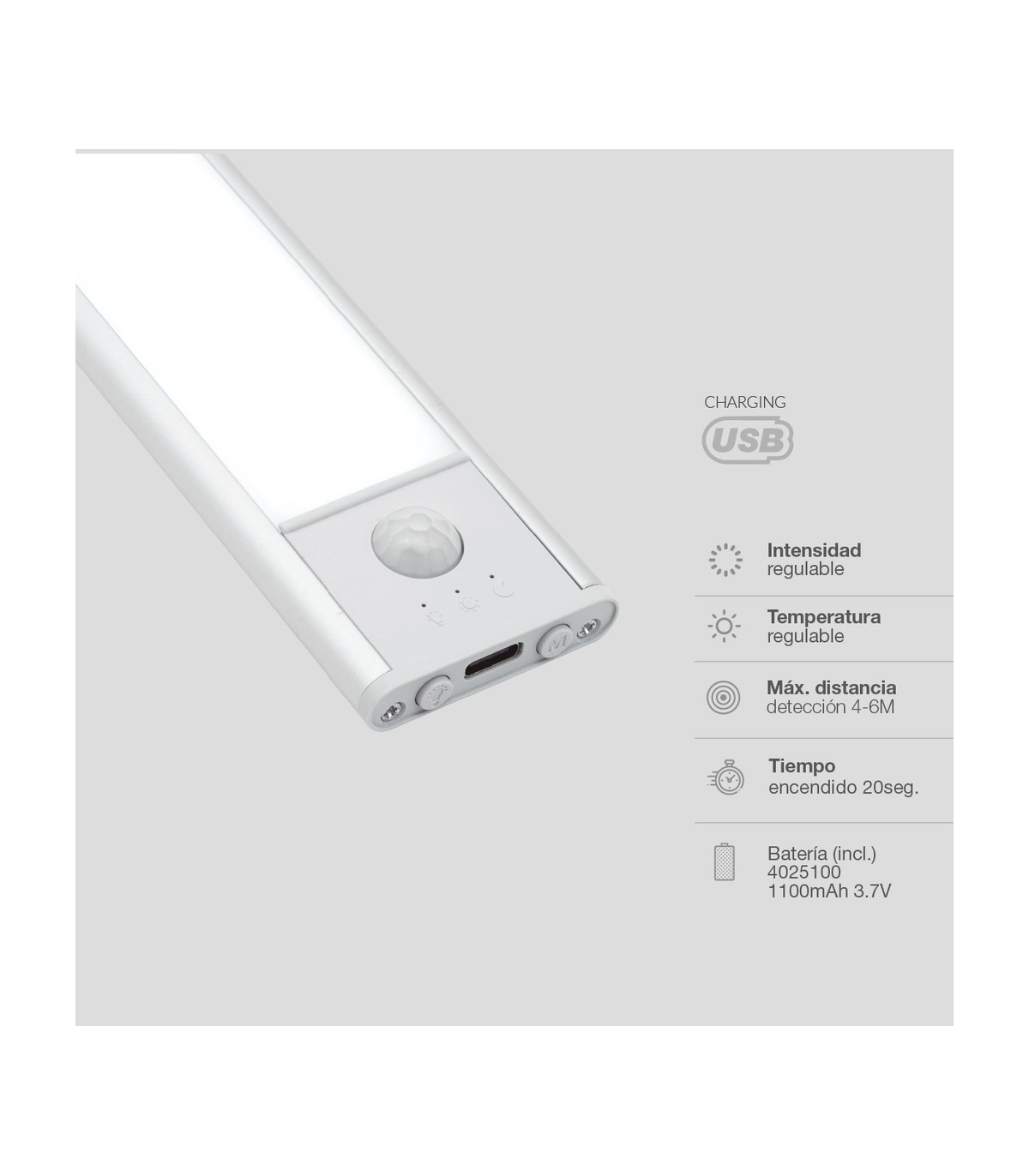 Luz Armario LED TIBUKA con Sensor 1.8W 180Lm USB CCT