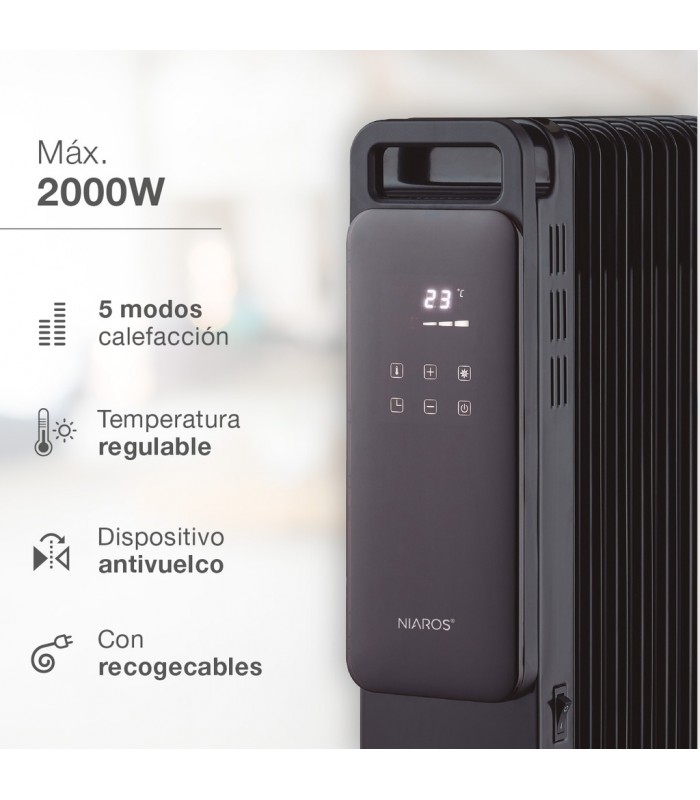 Radiador con mando DURASIL 1500W Negro 7 Elementos