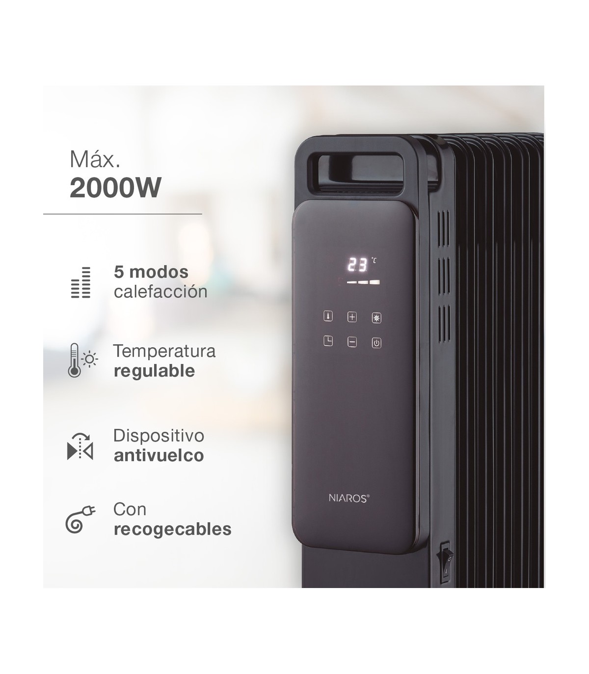 Radiador con mando DURASIL 1500W Negro 7 Elementos