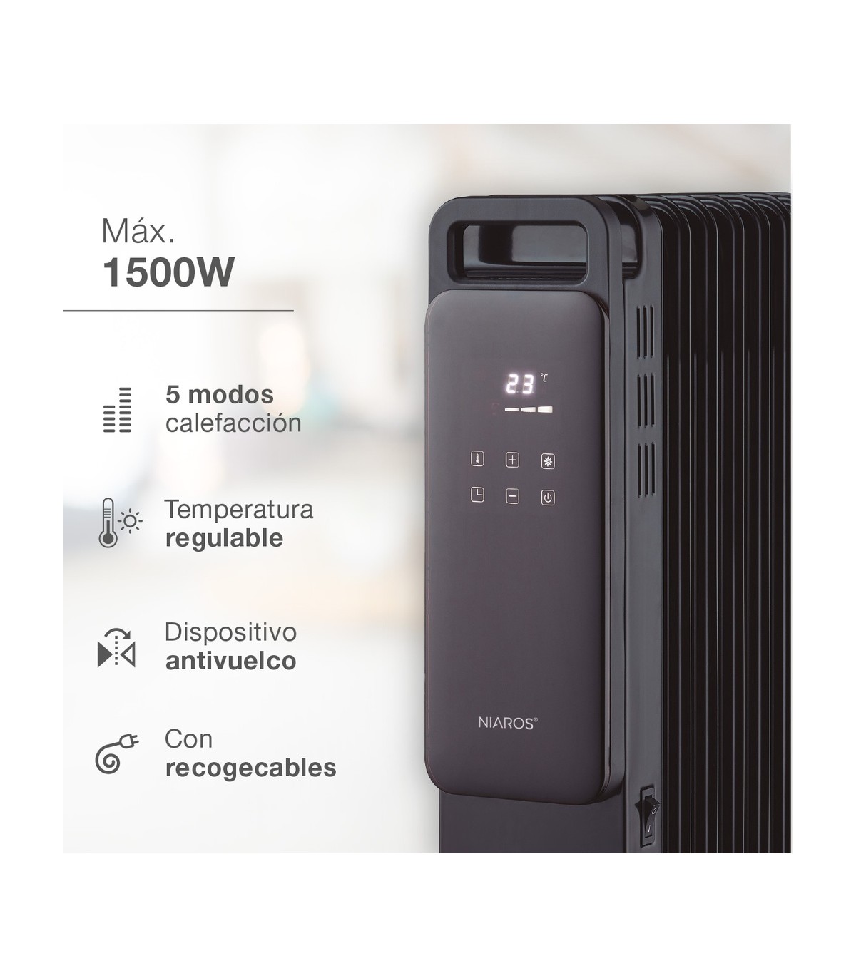 Radiador con mando DURASIL 2000W Negro 9 Elementos