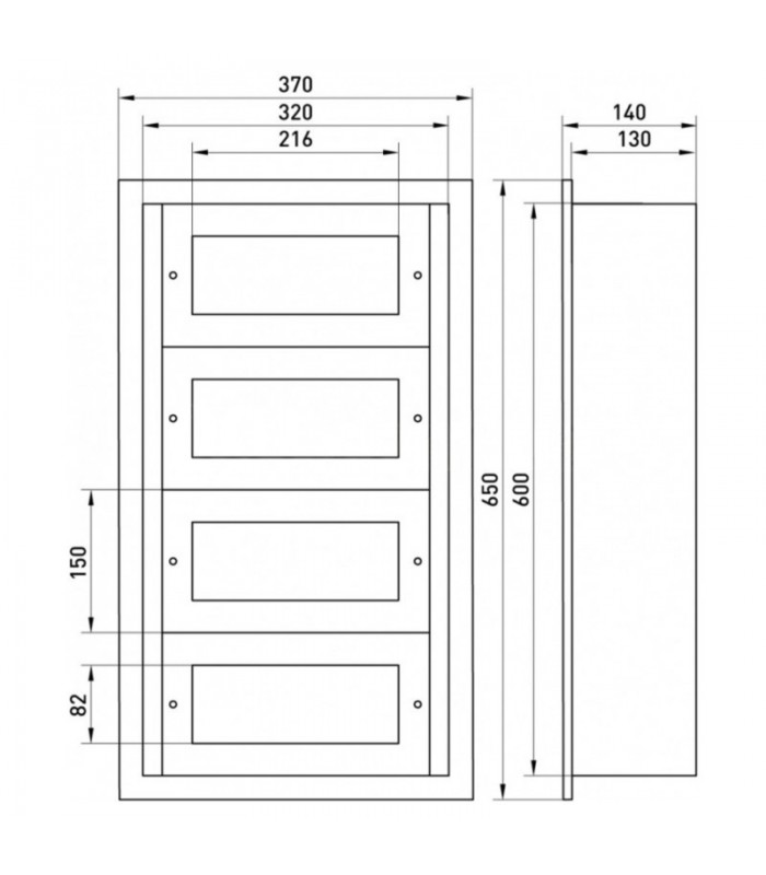 Envolvente Modular Empotrado 48 Módulos 4 Filas 600x320x140mm IP54