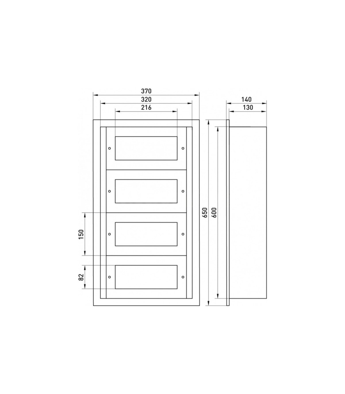Envolvente Modular Empotrado 48 Módulos 4 Filas 600x320x140mm IP54