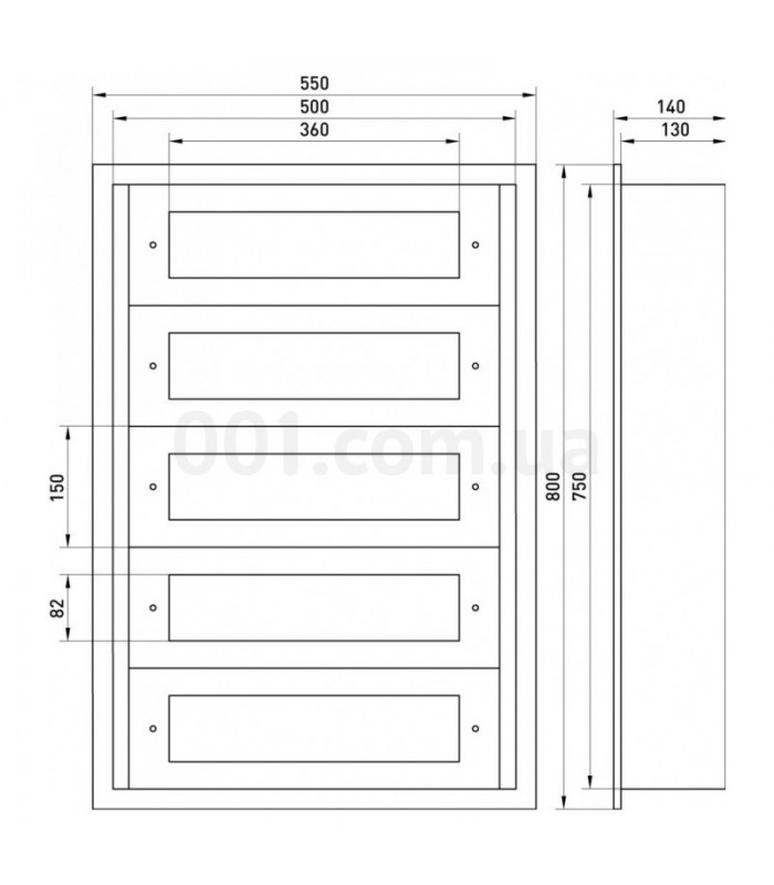 Envolvente Modular Empotrado 100 Módulos 5 Filas 800x500x140mm IP54