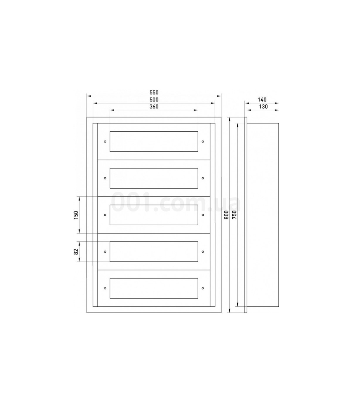 Envolvente Modular Empotrado 100 Módulos 5 Filas 800x500x140mm IP54