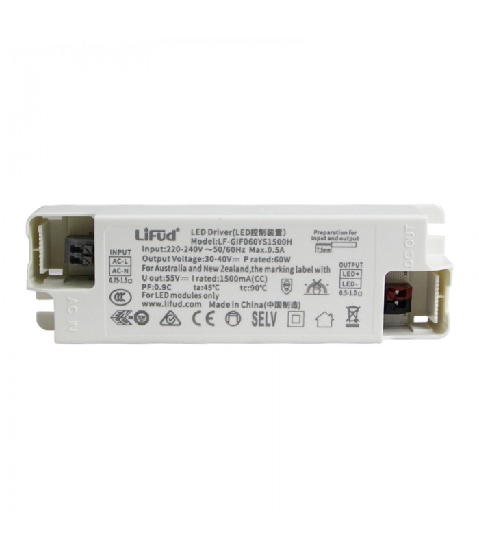 Driver LIFUD 62W OUT 30-40VDC 1550mA Free Flicker
