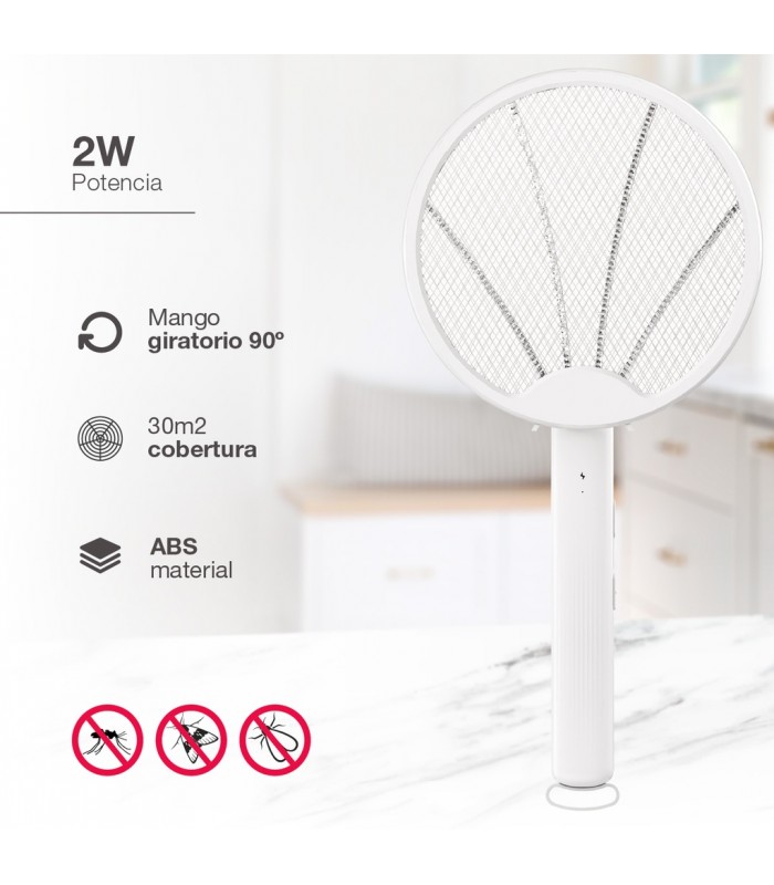 Raqueta eléctrica mata insectos 2 en 1 USB Recargable