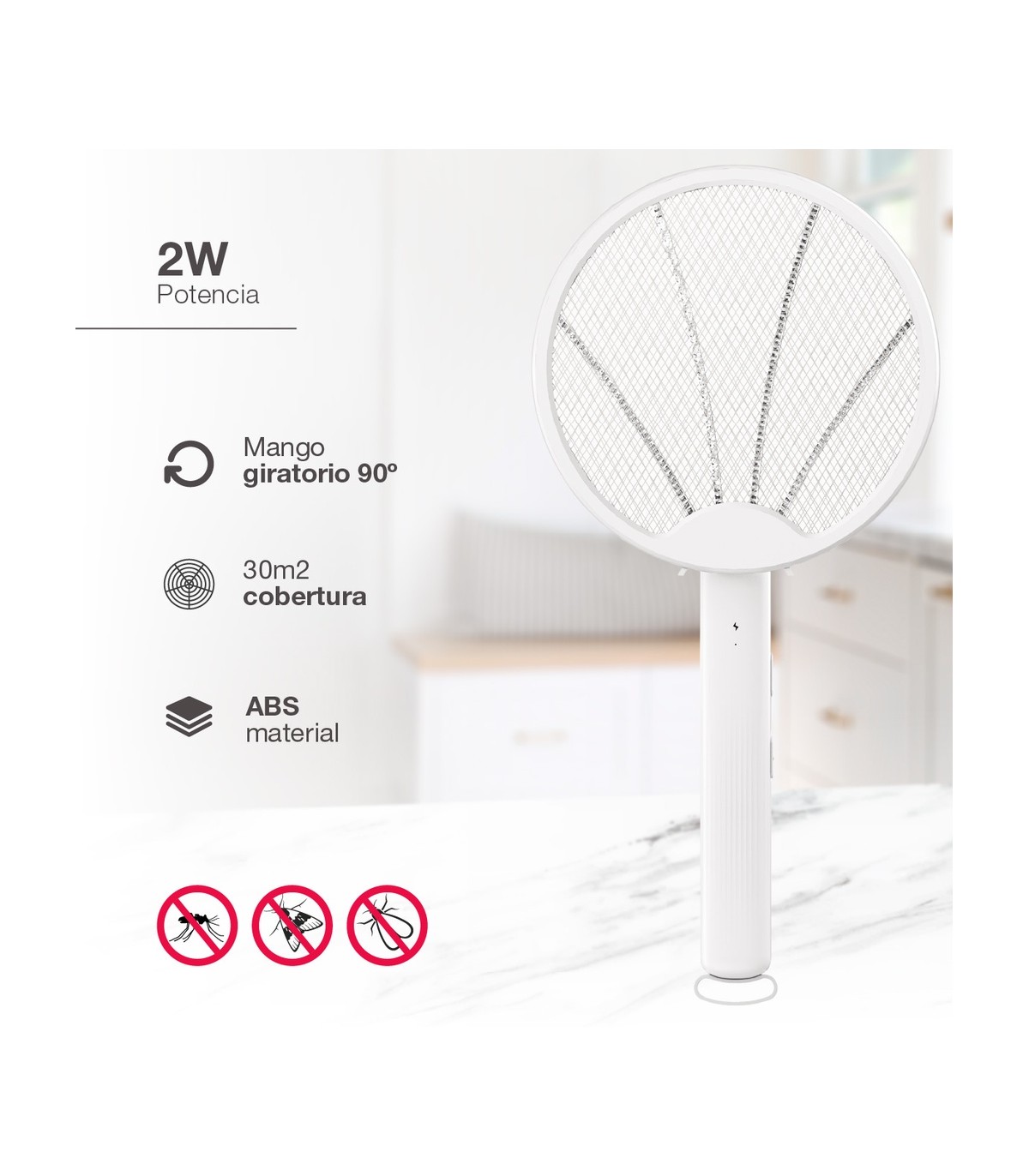 Raqueta eléctrica mata insectos 2 en 1 USB Recargable
