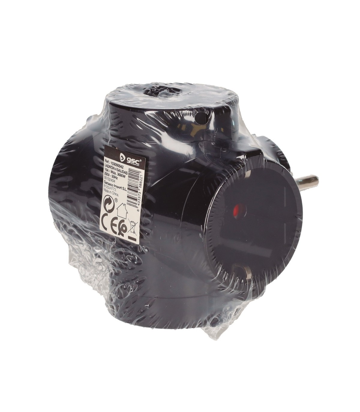 Ladrón cuatro Salidas Schuko 16A 250V Negro