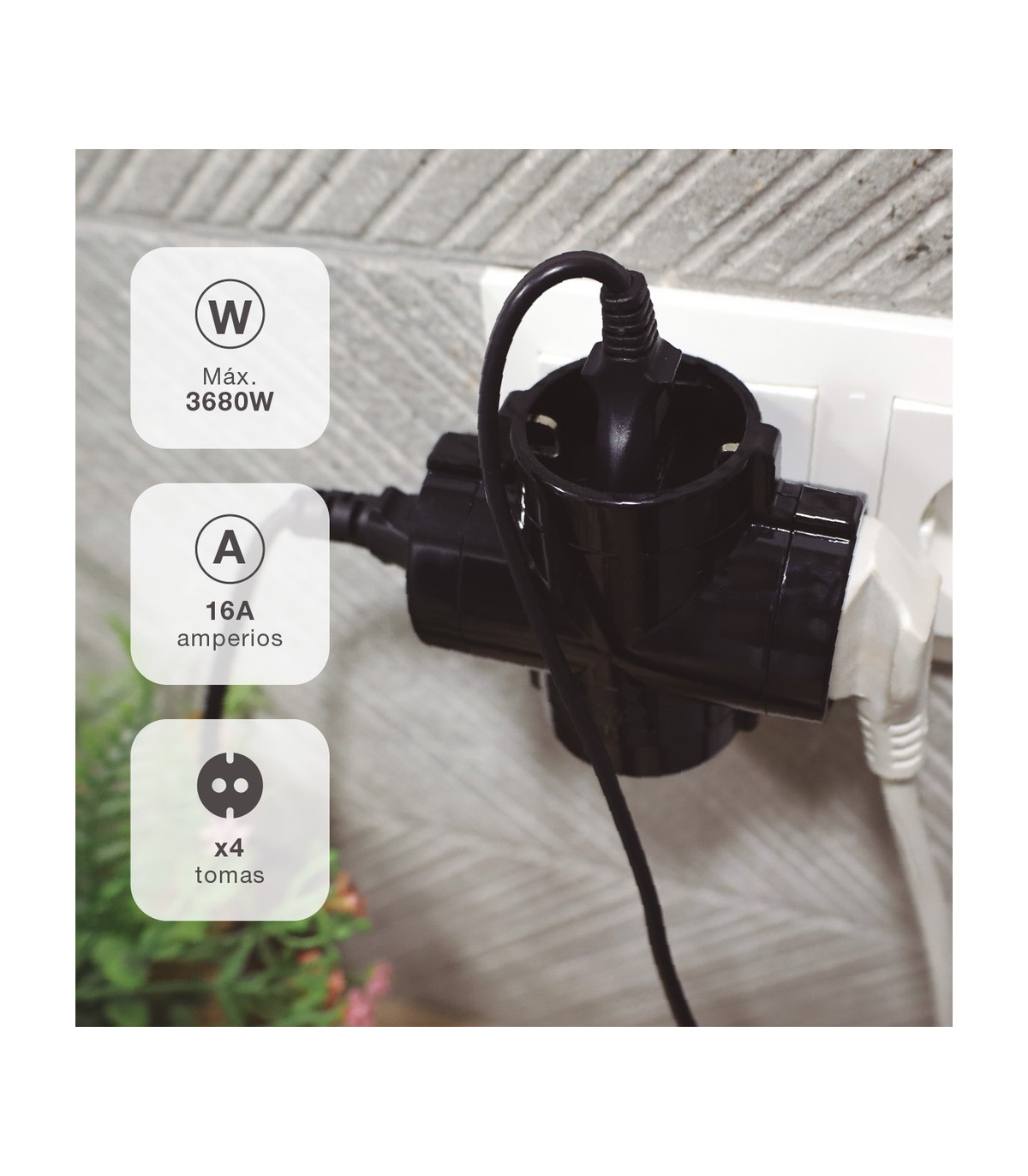 Ladrón cuatro Salidas Schuko 16A 250V Negro