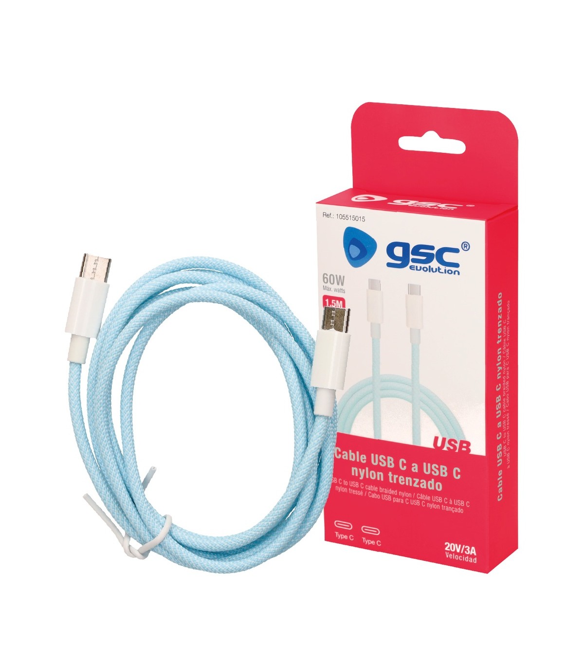 Cable USB Tipo C a USB Tipo C nylon trenzado 1,5M