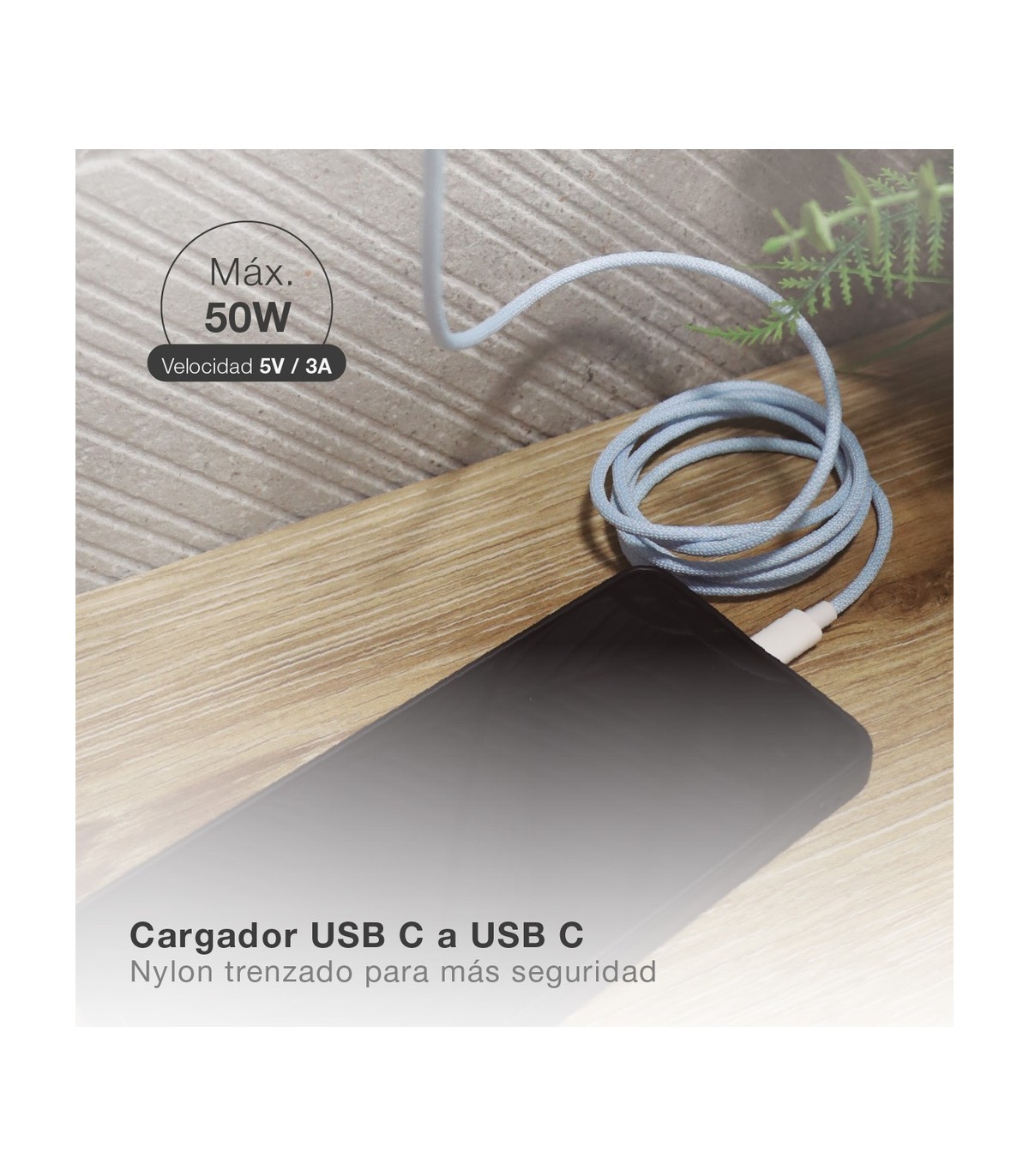 Cable USB Tipo C a USB Tipo C nylon trenzado 1,5M