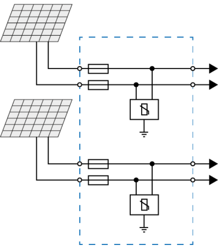 Cuadro DC de protección de strings (2 entradas- 2 salidas)